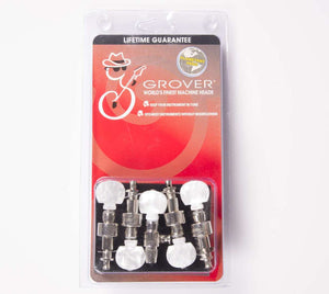 Grover 124N5 Planetary Geared Banjo Pegs. Set of 5, Nickel with Round Pearloid Buttons