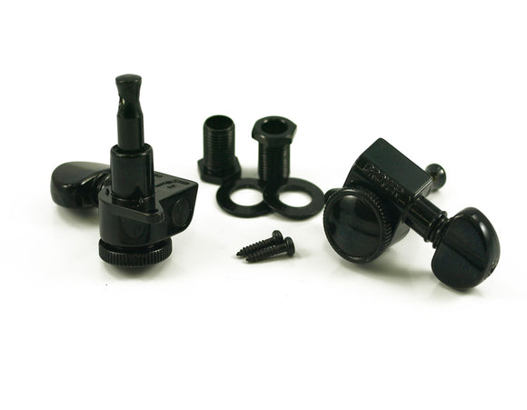 Grover 505BC6 Mini Roto-Grip Locking Rotomatic 6 Inline tuners, Black Chrome