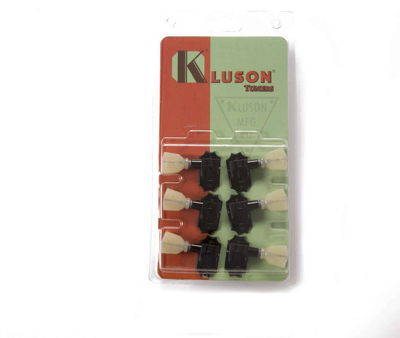Kluson Revolution Tuners - 3x3 No Collar Pearloid button - Black KEDPNC-3801B | SportHiTech