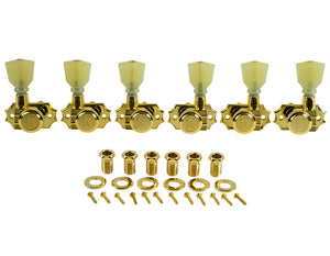 Kluson Revolution Locking Tuners 3x3 Pearloid keystone button - Gold KEDPL-3801G | SportHiTech