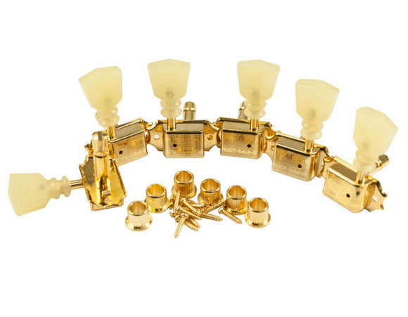 Kluson Traditional 3x3 Pearloid Dbl Ring Double Line Locking Gold  KDL-3-GPKDR