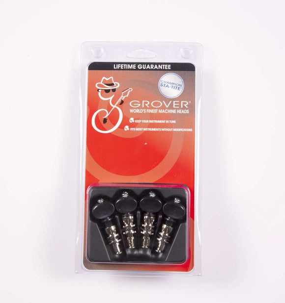 Genuine Grover Champion Banjo Pegs Nickel, Black Buttons, set of 4