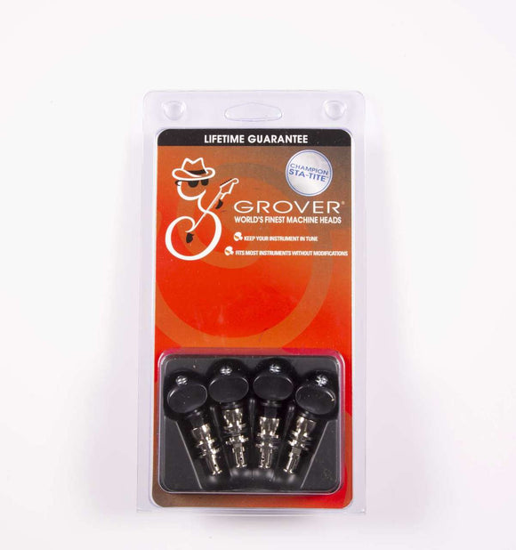 Genuine Grover Champion Ukulele Pegs Nickel Black Buttons, Set of 4