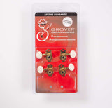Genuine Grover Sta-Tite 9GW Tuners for Ukulele, Set 2+2 Gold, white button