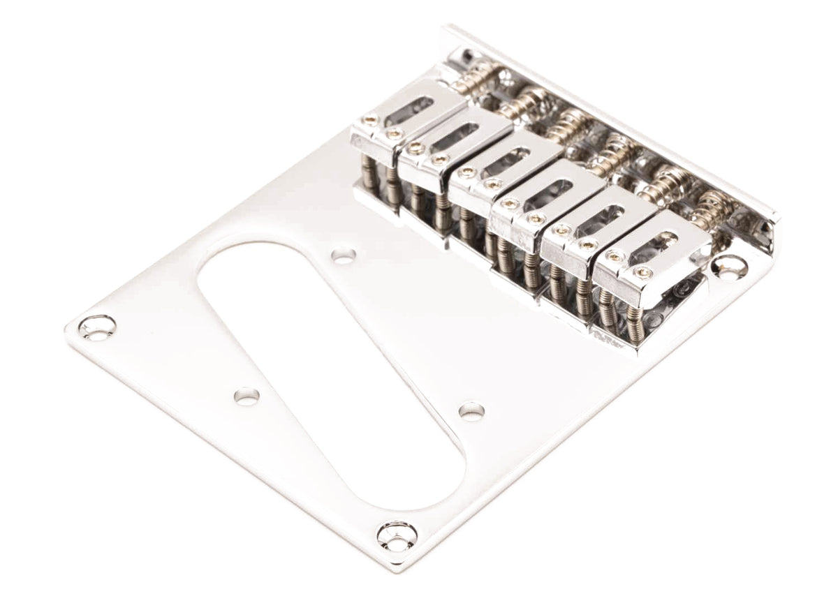 Tone Ninja 3-Hole 6-Saddle Telecaster Bridge - Flat Plate, Chrome Finish - View #4