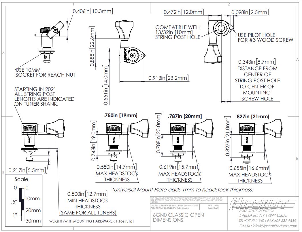 Hipshot Grip-lock Open Gear 6 In-line Staggered Chrome UMP | Reverb - Foto 8