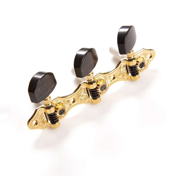 Genuine Schaller Germany Classical Guitar Hauser Tuners 3x3 Gold with Ebony Buttons