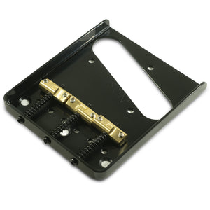 Kluson Hybrid Replacement Bridge For Fender American Standard Telecaster Steel With Intonated Brass Saddles - Gloss Black | SportHiTech