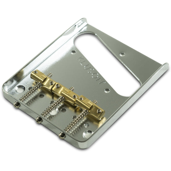 Kluson Hybrid Replacement Bridge For Fender American Standard Telecaster Steel With Intonated Brass Saddles - Half Satin Chrome | SportHiTech