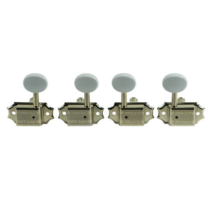 Kluson 2 Per Side Deluxe Series Tuning Machines For Ukulele Or Tenor Guitar Nickel With White Plastic Button | SportHiTech