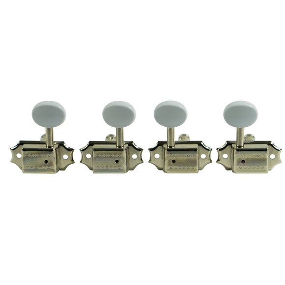 Kluson 2 Per Side Deluxe Series Tuning Machines For Ukulele Or Tenor Guitar Nickel With White Plastic Button | SportHiTech