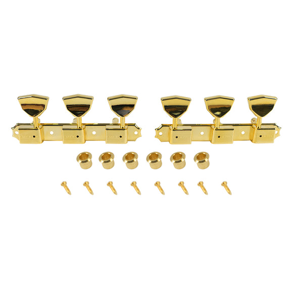 Kluson 3 On A Plate Deluxe Series Tuning Machines - Single Line - Standard Post - Gold With Butterfly Metal Buttons | SportHiTech