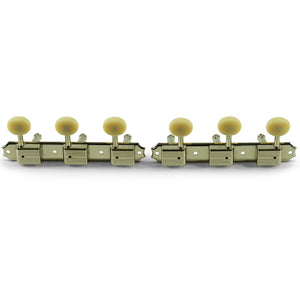 Kluson 3 On A Plate Deluxe Series Tuning Machines - No Line - Standard Post - Nickel With Oval Plastic Buttons | SportHiTech