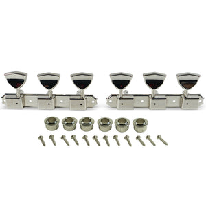 Kluson 3 On A Plate Deluxe Series Tuning Machines - Single Line - Standard Post - Nickel With Butterfly Metal Buttons | SportHiTech