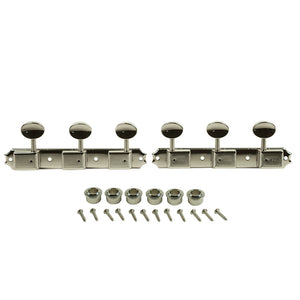 Kluson 3 On A Plate Deluxe Series Tuning Machines - Single Line - Slotted Headstock - Nickel With Oval Metal Buttons | SportHiTech