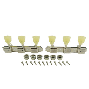 Kluson 3 On A Plate Deluxe Series Tuning Machines - Double Line - Standard Post - Nickel With Double Ring Plastic Keystone Buttons | SportHiTech