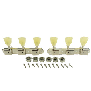 Kluson 3 On A Plate Deluxe Series Tuning Machines - Single Line - Standard Post - Nickel With Plastic Keystone Buttons | SportHiTech