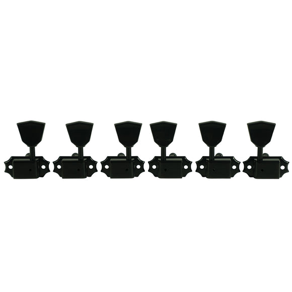 Kluson 3 Per Side Deluxe Series Tuning Machines - Single Line - Standard Post - Black With Metal Keystone Buttons | SportHiTech