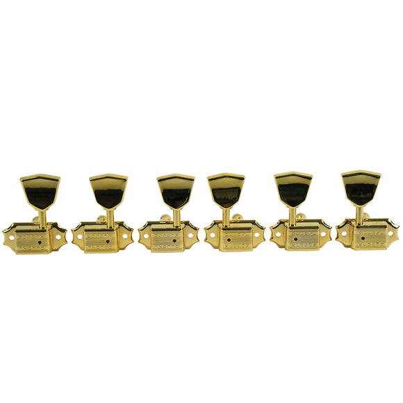 Kluson 3 Per Side Deluxe Series Tuning Machines - Double Line - Standard Post - Gold With Metal Keystone Buttons | SportHiTech