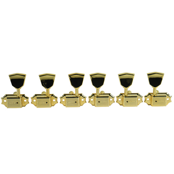 Kluson 3 Per Side Deluxe Series Tuning Machines - Single Line - Standard Post - Gold With Metal Keystone Buttons | SportHiTech