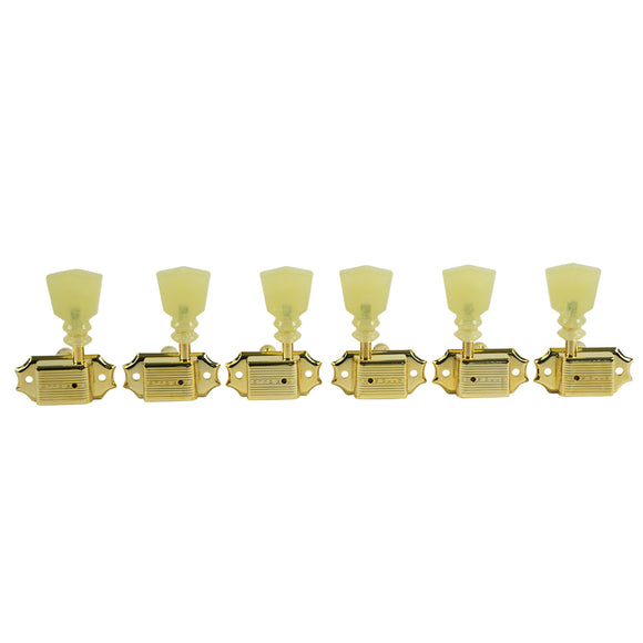 Kluson 3 Per Side Deluxe Series Tuning Machines - Single Line - Standard Post - Gold With Double Ring Plastic Keystone Buttons | SportHiTech