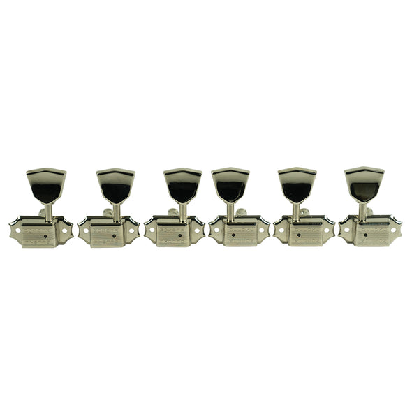Kluson 3 Per Side Deluxe Series Tuning Machines - Double Line - Standard Post - Nickel With Metal Keystone Buttons | SportHiTech
