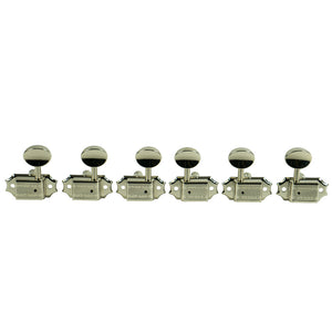 Kluson 3 Per Side Deluxe Series Tuning Machines - Double Line - Standard Post - Nickel With Metal Oval Buttons | SportHiTech