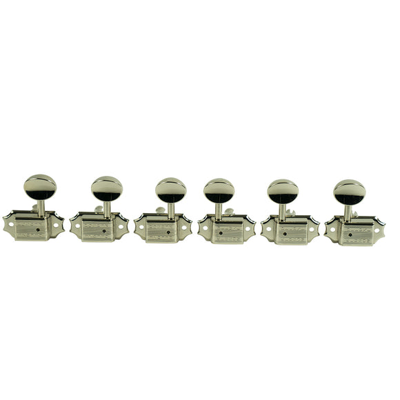 Kluson 3 Per Side Deluxe Series Tuning Machines - Double Line - SafeTi Post - Nickel With Metal Oval Buttons | SportHiTech