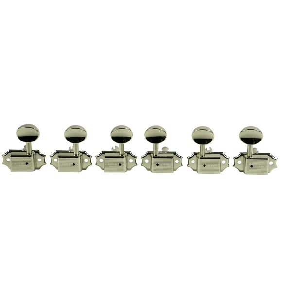 Kluson 3 Per Side Deluxe Series Tuning Machines - Single Line - SafeTi Post - Nickel With Metal Oval Buttons | SportHiTech