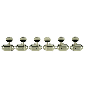 Kluson 3 Per Side Deluxe Series Tuning Machines - Single Line - Standard Post - Nickel With Metal Oval Buttons | SportHiTech