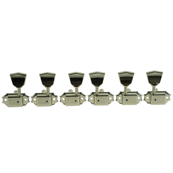 Kluson 3 Per Side Deluxe Series Tuning Machines - Single Line - Standard Post - Nickel With Metal Keystone Buttons | SportHiTech