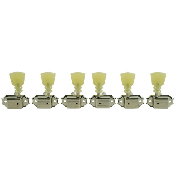 Kluson 3 Per Side Deluxe Series Tuning Machines - Single Line - Standard Post - Nickel With Double Ring Plastic Keystone Buttons | SportHiTech