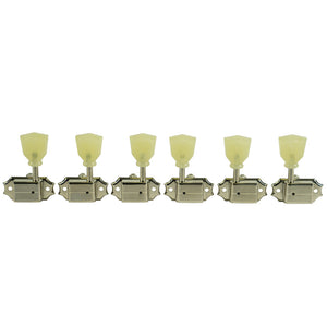 Kluson 3 Per Side Deluxe Series Tuning Machines - No Line - Standard Post - Nickel With Plastic Keystone Buttons | SportHiTech
