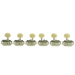 Kluson 3 Per Side Deluxe Series Tuning Machines - Single Line - Standard Post - Nickel With Plastic Oval Buttons | SportHiTech