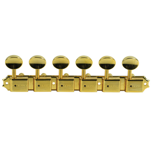 Kluson 6 On A Plate Deluxe Series Tuning Machines - Single Line - Gold With Oval Metal Buttons | SportHiTech
