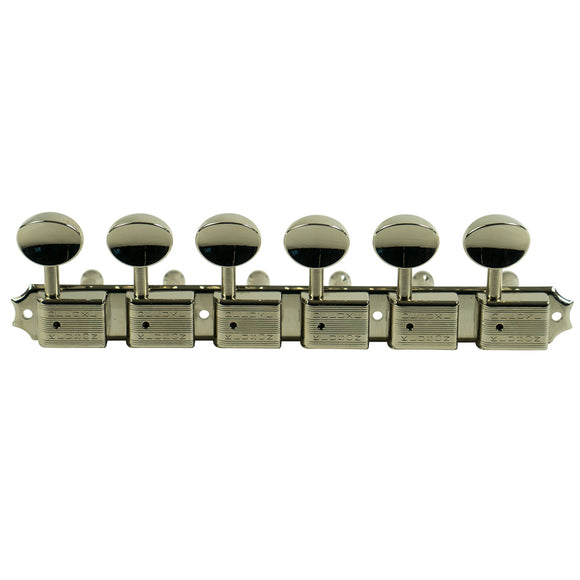Kluson 6 On A Plate Deluxe Series Tuning Machines - Double Line - Nickel With Oval Metal Buttons | SportHiTech