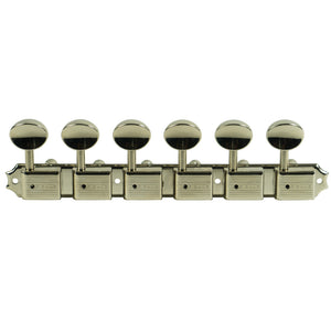 Kluson 6 On A Plate Deluxe Series Tuning Machines - Single Line - Nickel With Oval Metal Buttons | SportHiTech