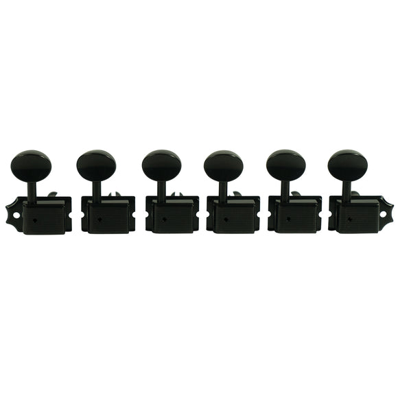 Kluson 6 In Line Deluxe Series Tuning Machines - Single Line - Black With Oval Metal Buttons | SportHiTech