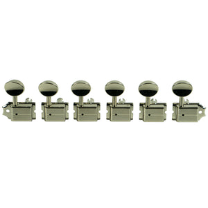 Kluson 6 In Line Deluxe Series Tuning Machines - No Line - Nickel With Oval Metal Buttons | SportHiTech