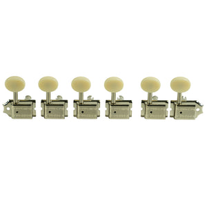 Kluson 6 In Line Deluxe Series Tuning Machines - Double Line - Nickel With Oval Plastic Buttons | SportHiTech