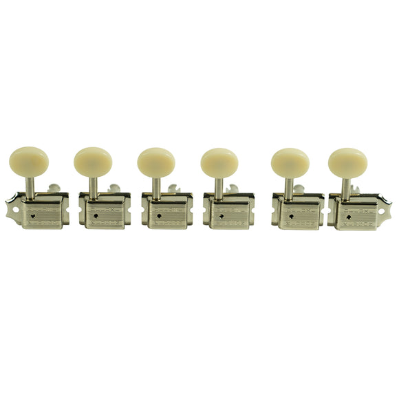 Kluson 6 In Line Deluxe Series Tuning Machines - Double Line - Nickel With Oval Plastic Buttons | SportHiTech