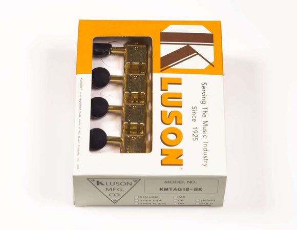 Kluson Supreme A Type Gold Mandolin tuners, 18:1 Ratio, Black Buttons