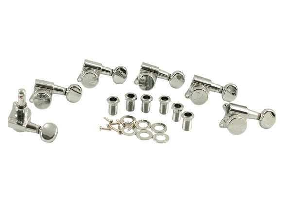 Kluson Locking Tuners - 6 in line, Oval metal button, Chrome 3805CL
