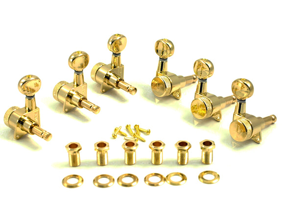 Kluson Locking Tuners - 6 in line, Oval metal button, Gold 3805GL