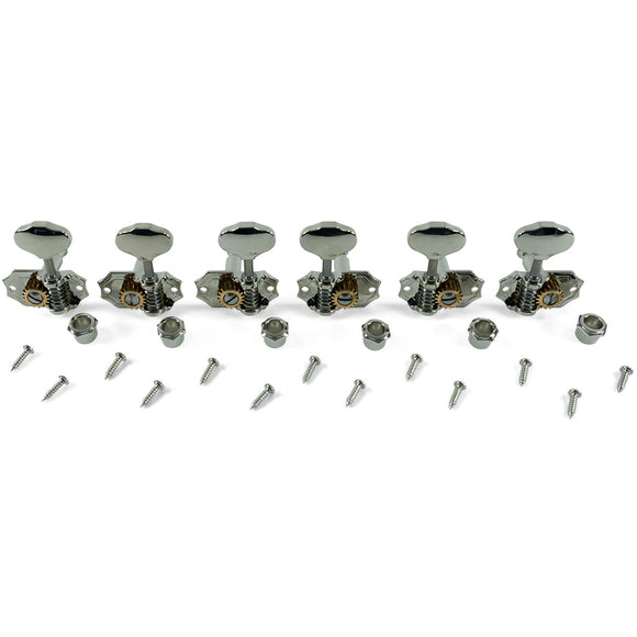 Kluson 3 Per Side Prestige Series Vertical Mount Open Bronze Gear Tuning Machines Nickel With Metal Button | SportHiTech