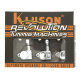 Kluson 3x3 Revolution E-Mount 90deg 20:1 ratio Locking Tuners, Chrome