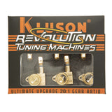 Kluson 3x3 Revolution E-Mount 90deg 20:1 ratio Locking Tuners, Gold