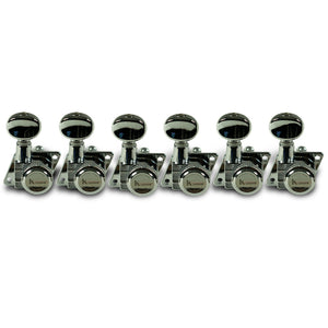 Kluson 6 In Line Locking Revolution Series F-Mount Tuning Machines With Staggered Posts Chrome | SportHiTech