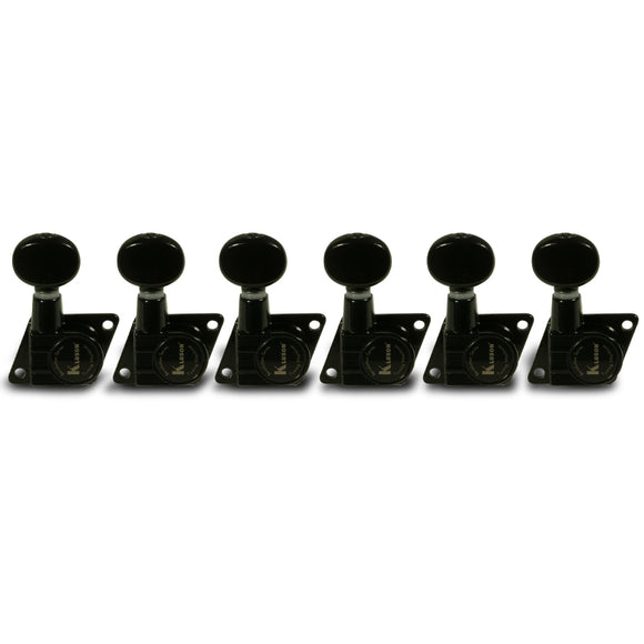 Kluson 6 In Line Revolution Series F-Mount Tuning Machines With Staggered Posts Black | SportHiTech