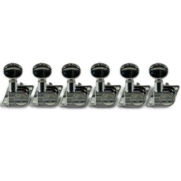 Kluson 6 In Line Revolution Series F-Mount Tuning Machines With Staggered Posts Chrome | SportHiTech